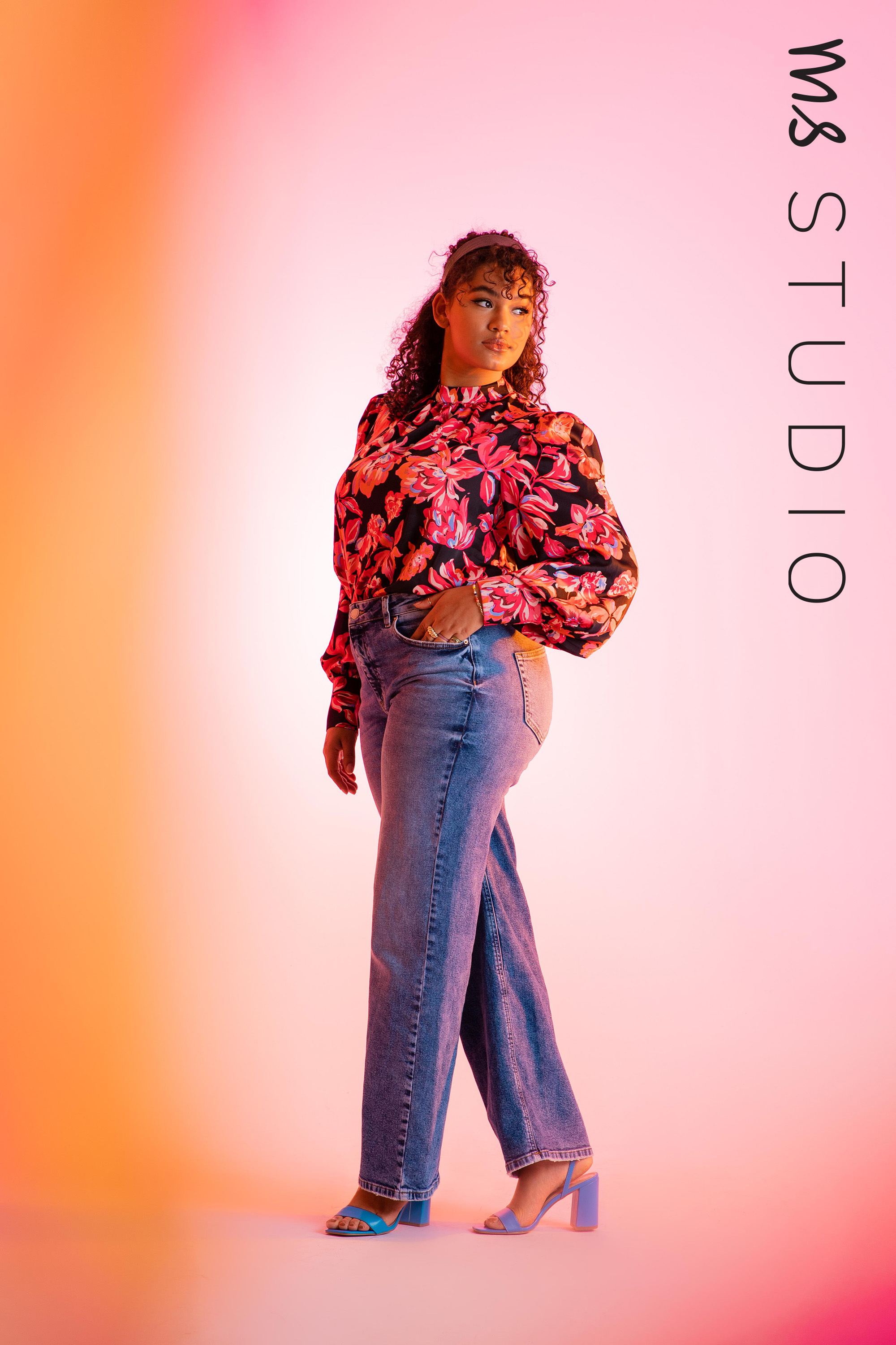 Stonewash Denim Jeans taille haute à 
