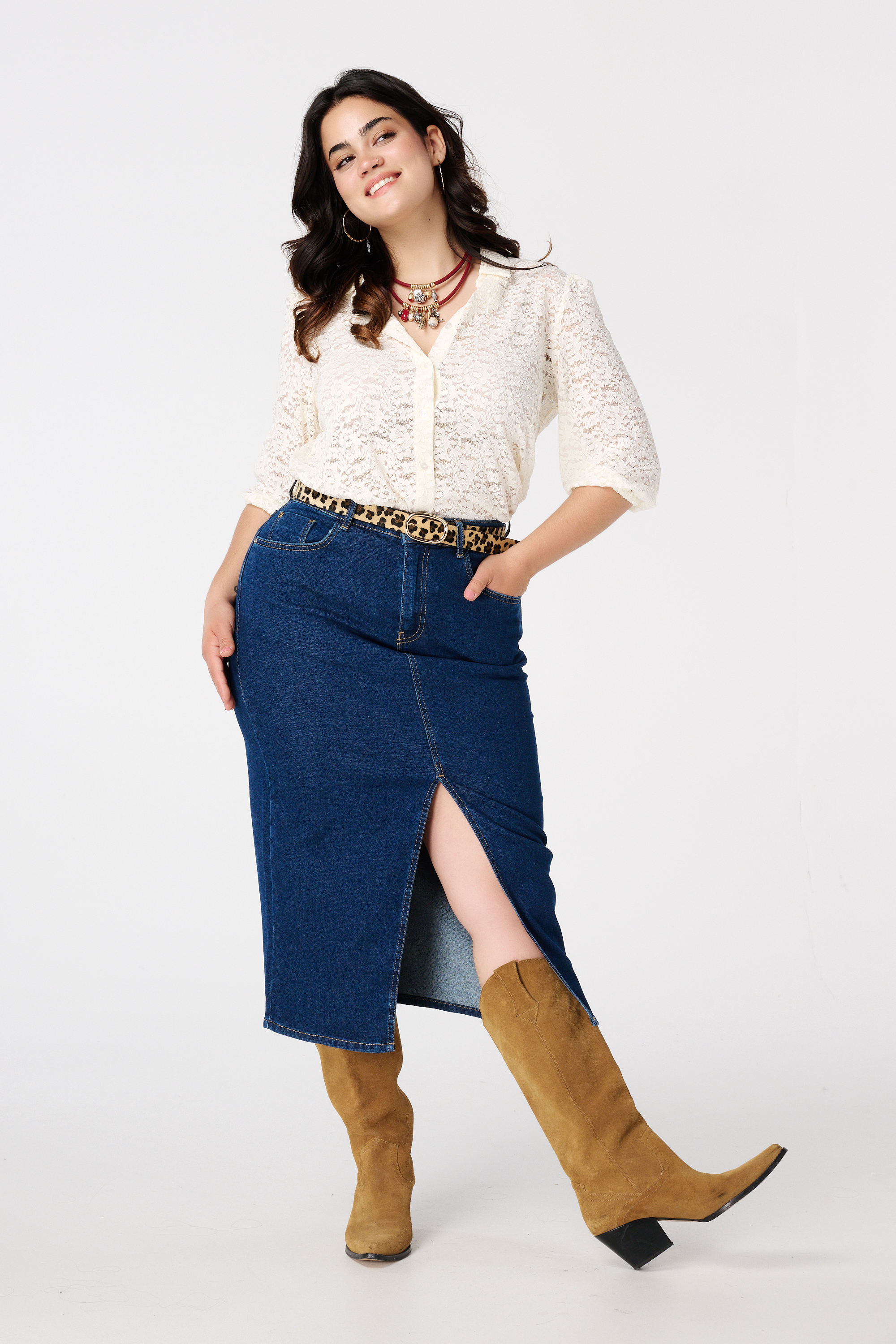 Femmes Jupe midi denim Rinse Washed Denim MS Mode